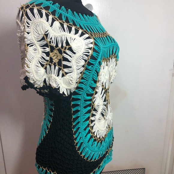 Crotchet Missshop Knit Top Beautiful Size Large Sheer Macramé Crochet cover up - Picture 7 of 8